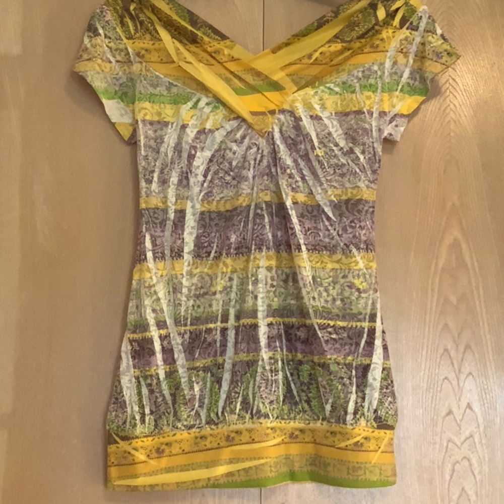 Y2K Yellow Criss-cross V Neck Blouse, Medium, Daytrip brand, Transparent